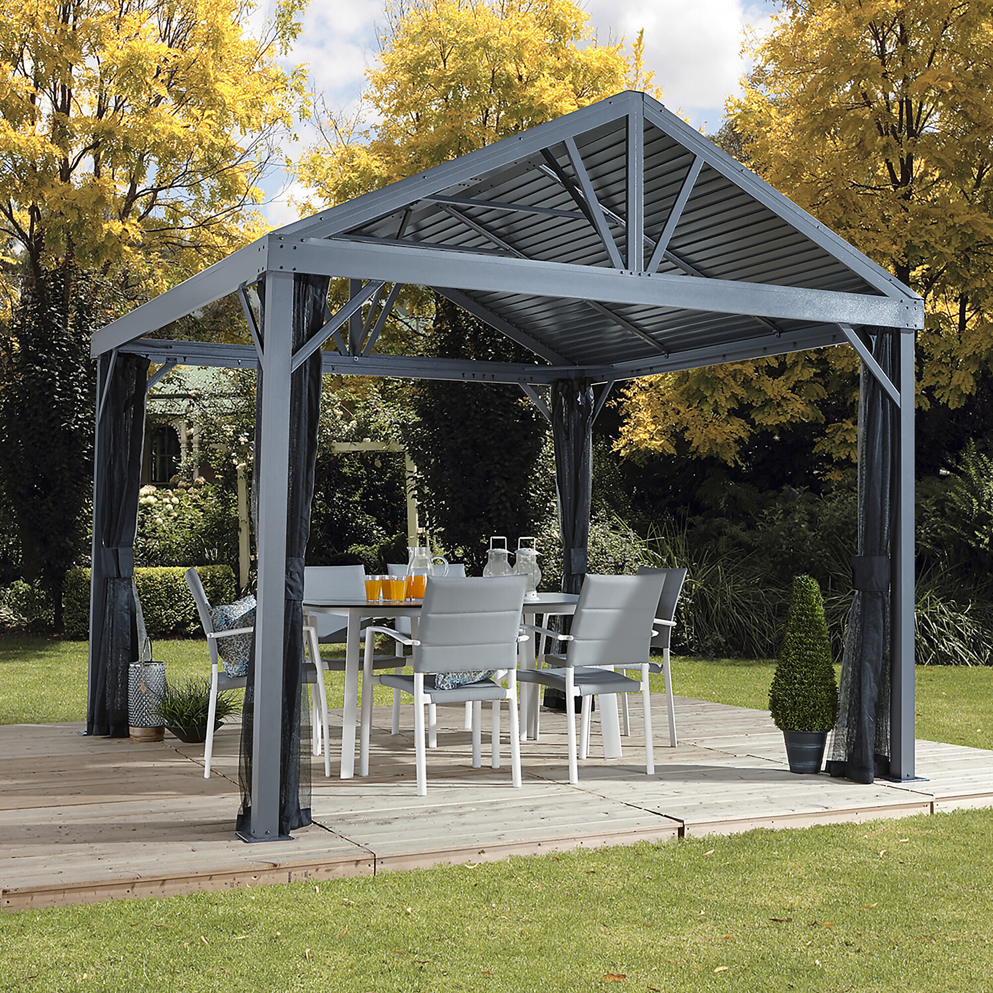 ShelterLogic Sojag, Sanibel I Gazebo 8x8 500-9162820 Color Gray, Shape Other, Frame Material Aluminum, Model# 500-9162820